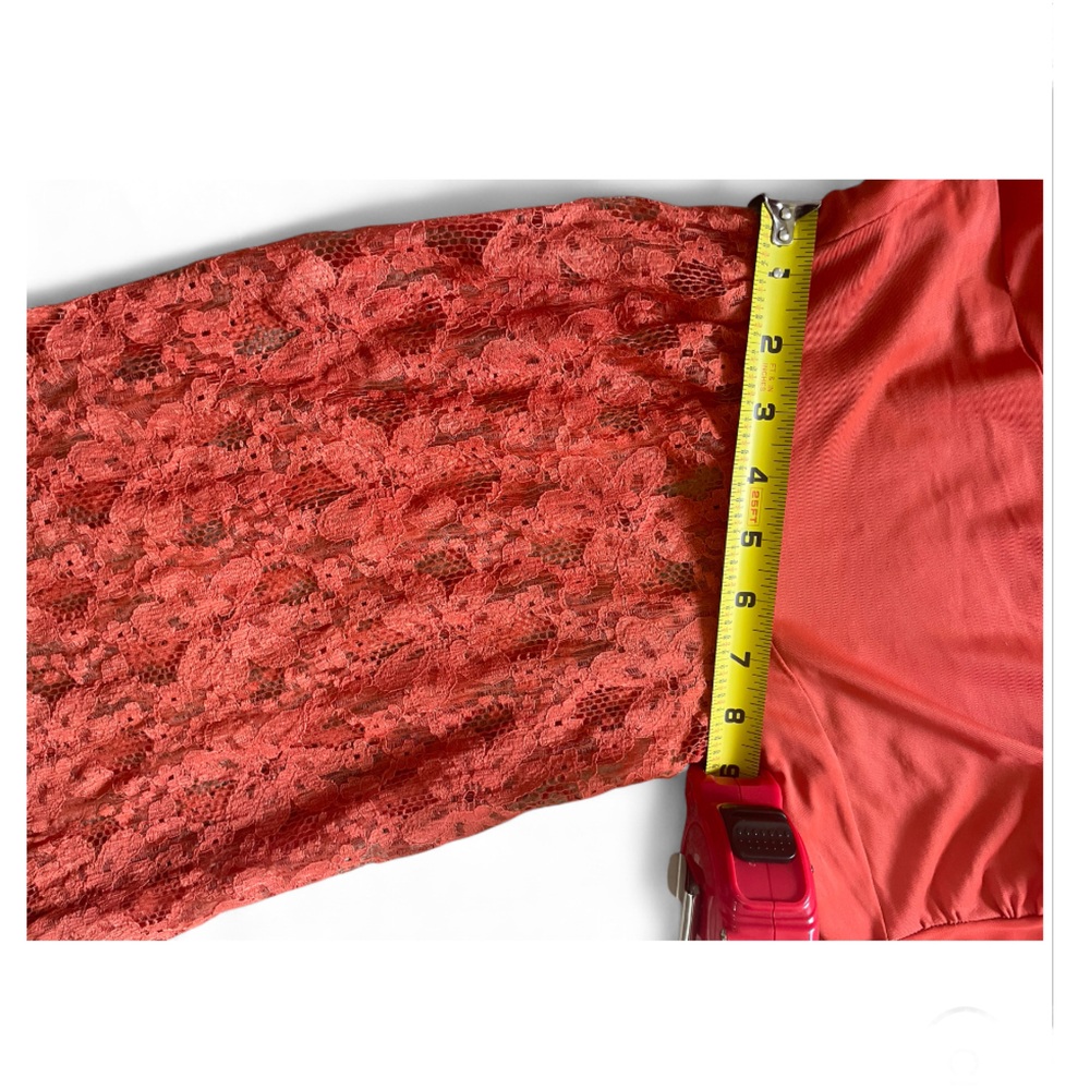 Vintage 70s Lace Sleeve Mini Dress in Dark Orange - Picture 6 of 9